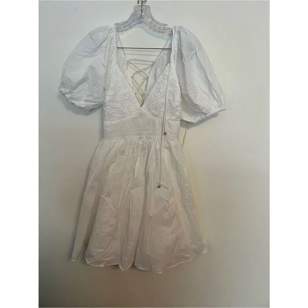 Princess Polly White Lace-Up Puff Sleeve Mini Dress
